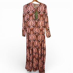 FARM Rio Women Small Brown Pineapple Jewelry Midi Dress NWT Resortcore Boho